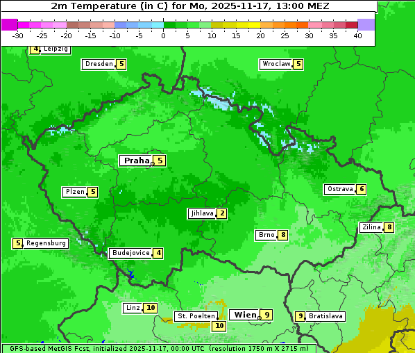 Temperatur, 17. 11. 2025