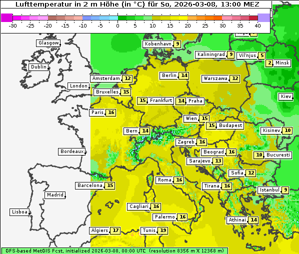 Temperatur, 8. 3. 2026
