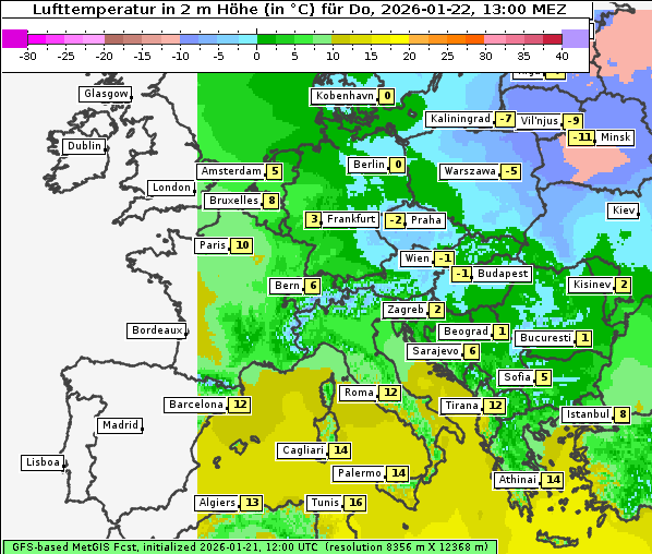 Temperatur, 22. 1. 2026