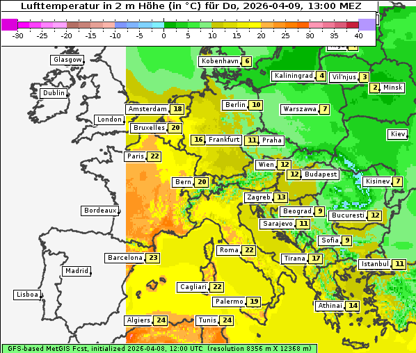 Temperatur, 9. 4. 2026