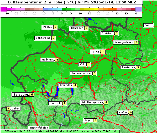 Temperatur, 14. 1. 2026