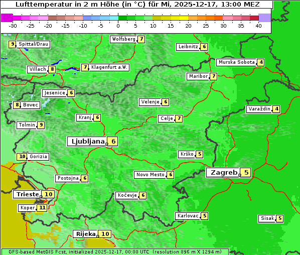 Temperatur, 17. 12. 2025