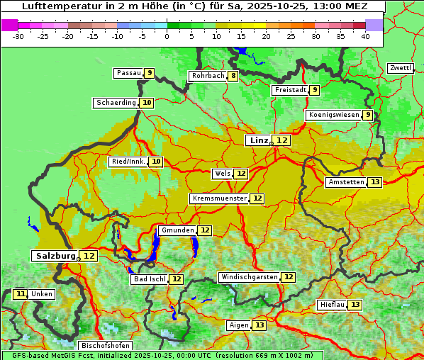 Temperatur, 25. 10. 2025