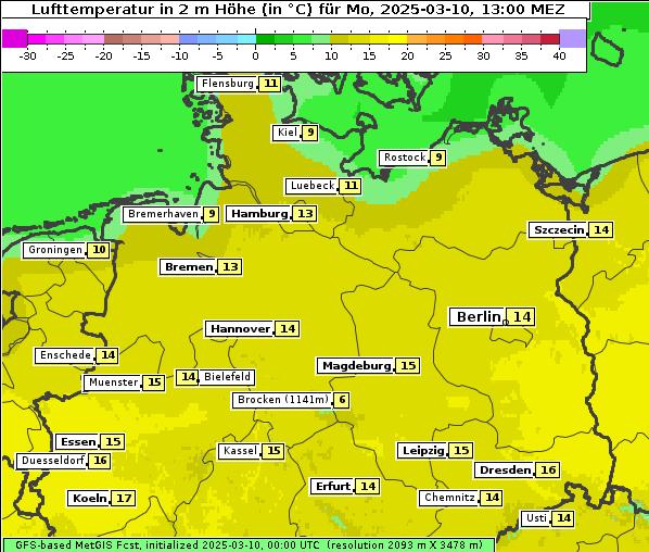 Temperatur, 10. 3. 2025