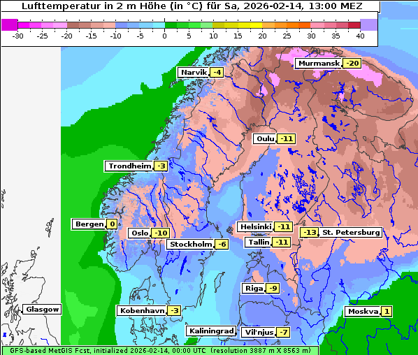 Temperatur, 14. 2. 2026