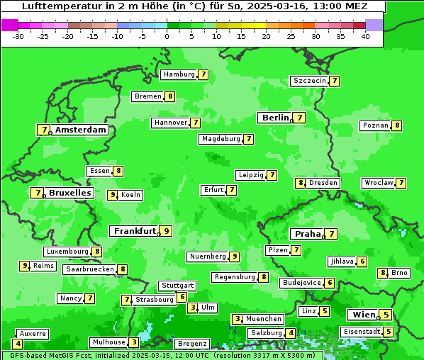 Temperatur, 16. 3. 2025