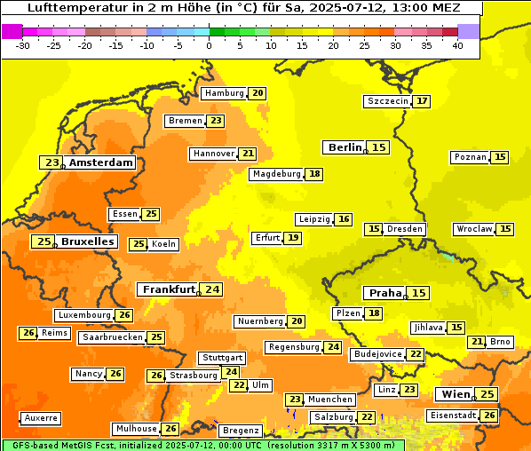 Temperatur, 12. 7. 2025