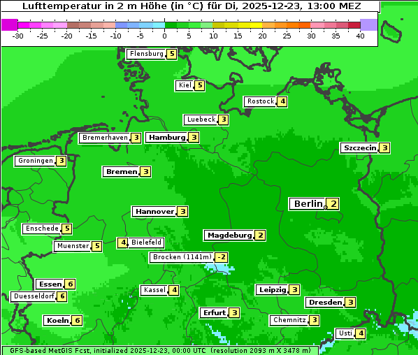 Temperatur, 23. 12. 2025