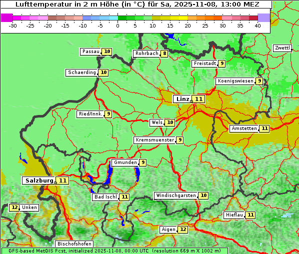 Temperatur, 8. 11. 2025