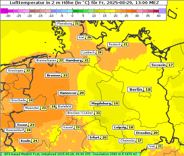 Temperatur, 29. 8. 2025