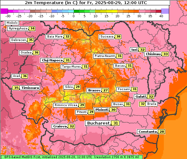 Temperatur, 29. 8. 2025