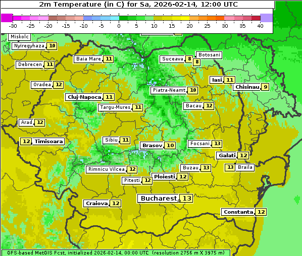 Temperatur, 14. 2. 2026