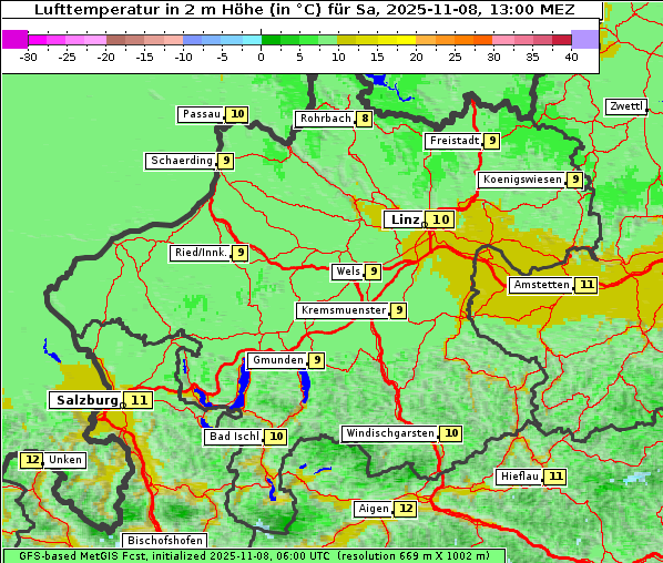 Temperatur, 8. 11. 2025