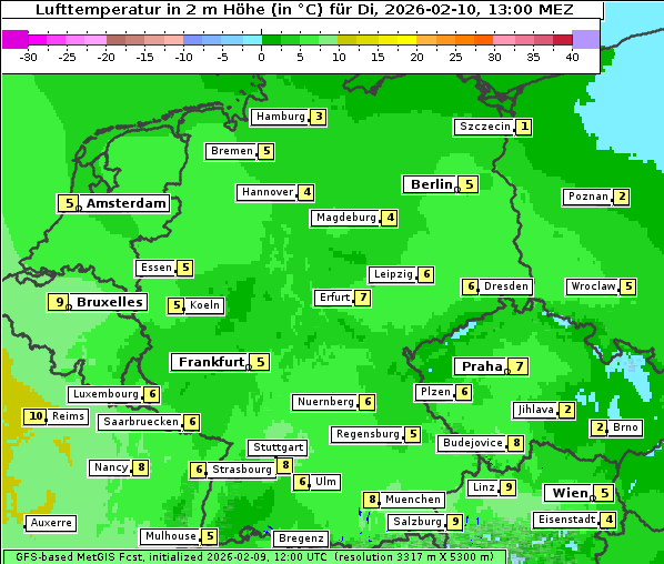 Temperatur, 10. 2. 2026