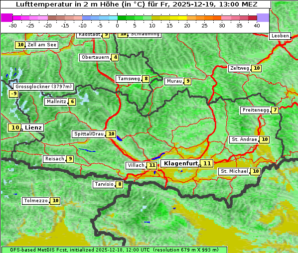 Temperatur, 19. 12. 2025
