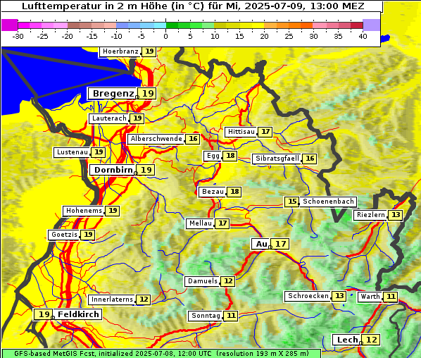 Temperatur, 9. 7. 2025