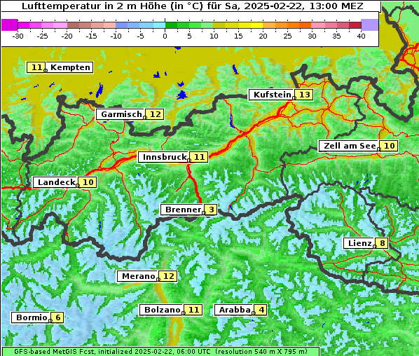 Temperatur, 22. 2. 2025