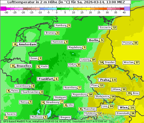 Temperatur, 14. 3. 2026