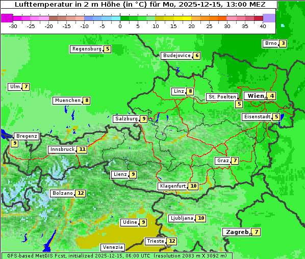 Temperatur, 15. 12. 2025