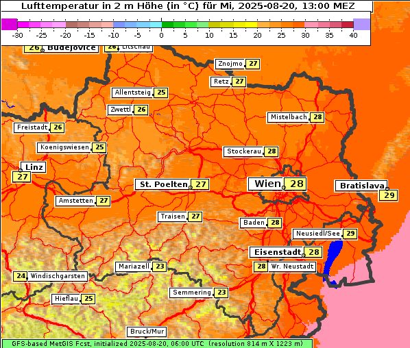 Temperatur, 20. 8. 2025