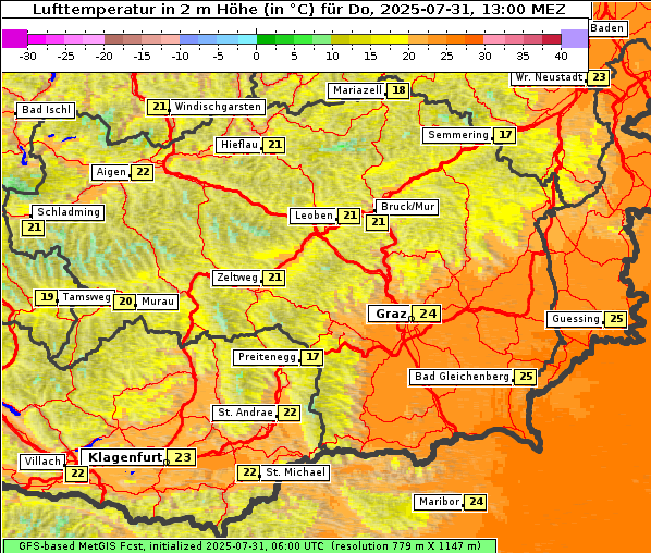 Temperatur, 31. 7. 2025