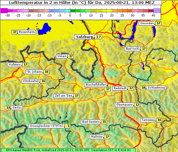 Temperatur, 21. 8. 2025