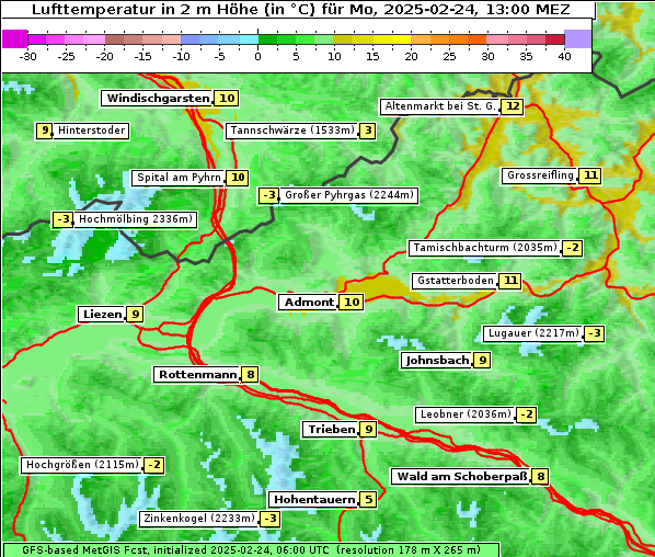 Temperatur, 24. 2. 2025