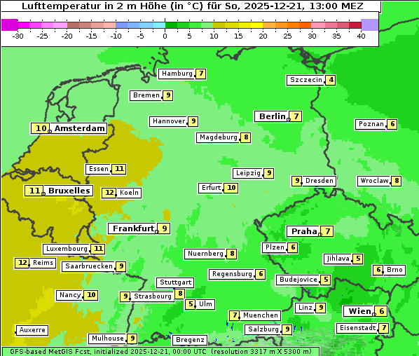 Temperatur, 21. 12. 2025