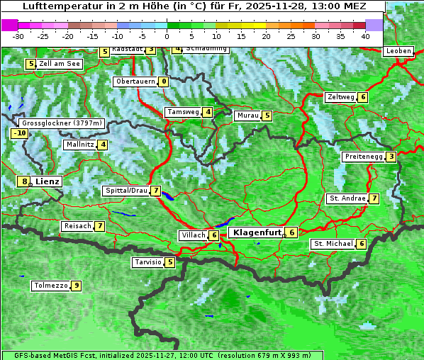 Temperatur, 28. 11. 2025
