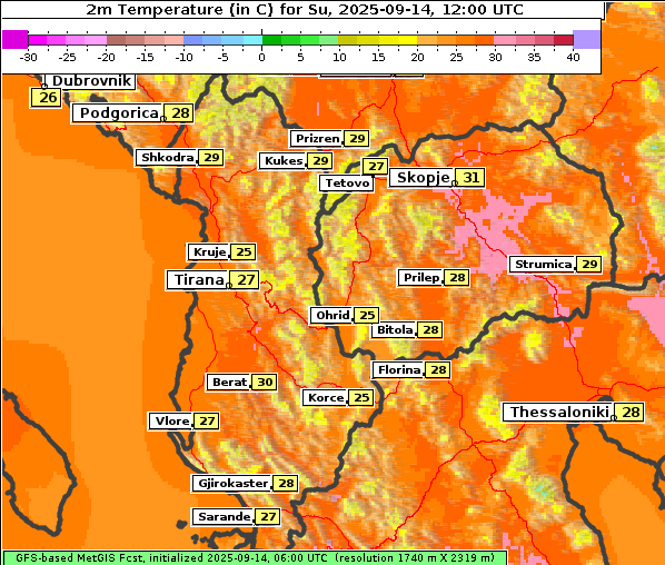 Temperatur, 14. 9. 2025