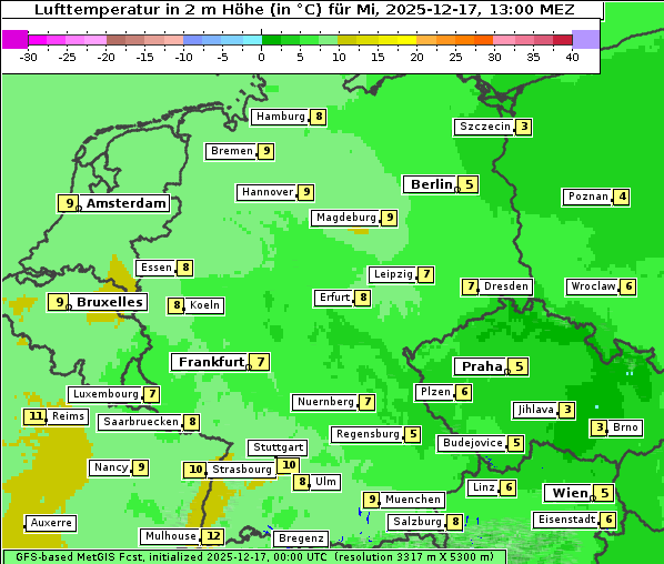 Temperatur, 17. 12. 2025