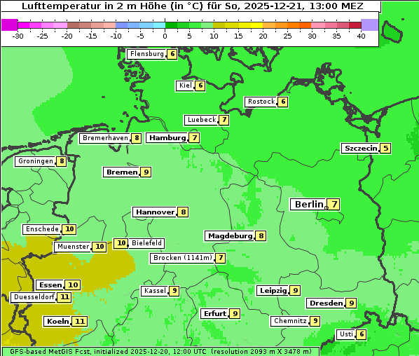 Temperatur, 21. 12. 2025