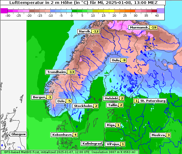 Temperatur, 8. 1. 2025