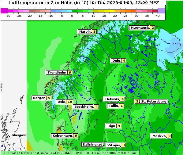 Temperatur, 9. 4. 2026