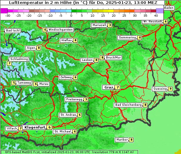 Temperatur, 23. 1. 2025