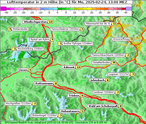 Temperatur, 24. 2. 2025