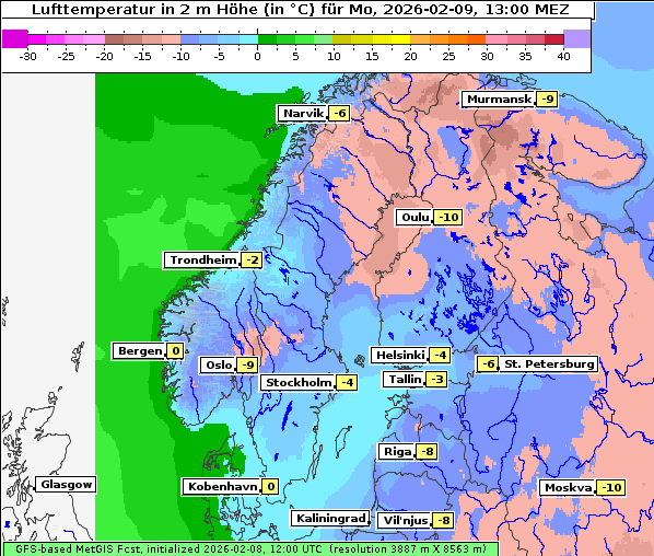 Temperatur, 9. 2. 2026