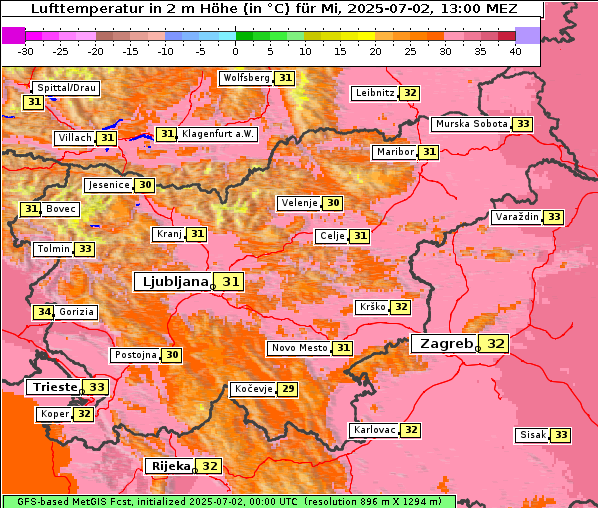 Temperatur, 2. 7. 2025