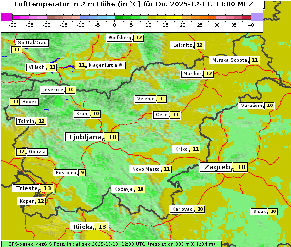 Temperatur, 11. 12. 2025