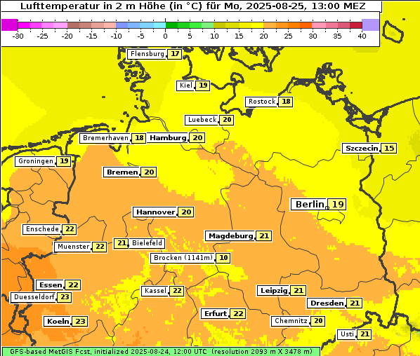 Temperatur, 25. 8. 2025