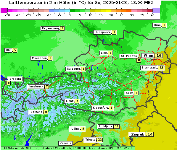 Temperatur, 26. 1. 2025