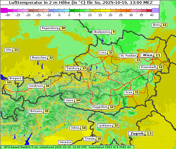 Temperatur, 19. 10. 2025