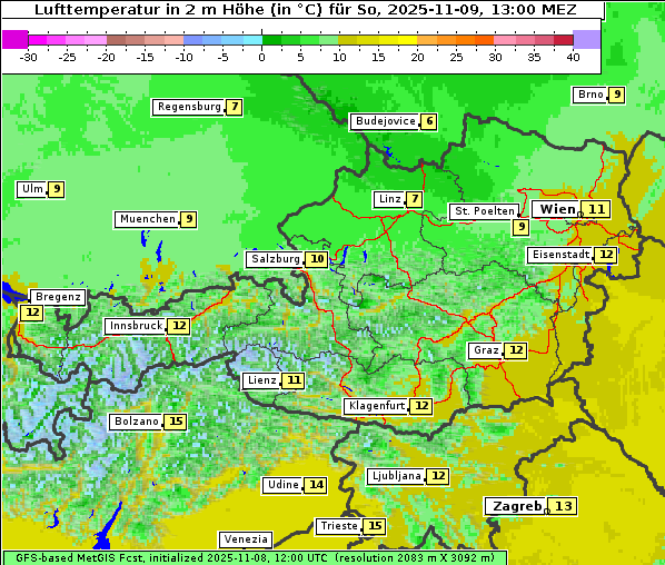 Temperatur, 9. 11. 2025