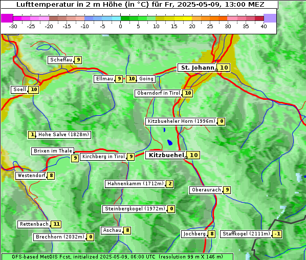 Temperatur, 9. 5. 2025