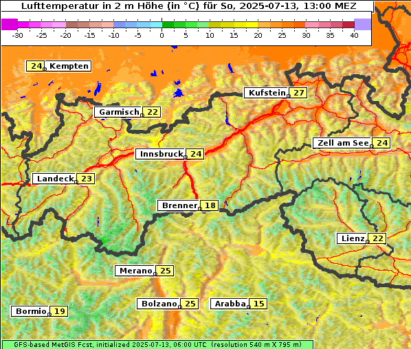 Temperatur, 13. 7. 2025