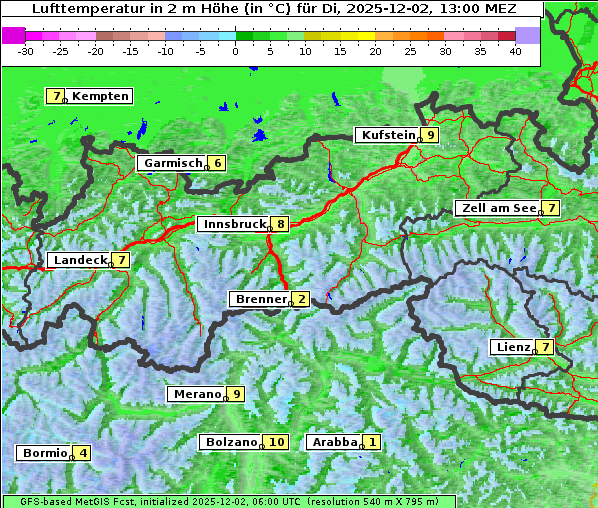 Temperatur, 2. 12. 2025