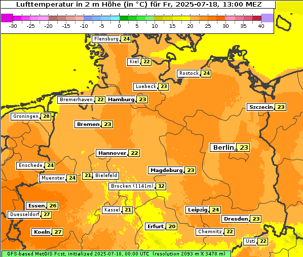 Temperatur, 18. 7. 2025