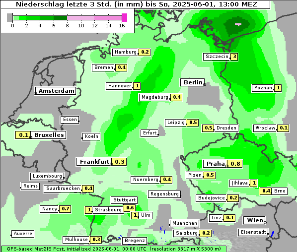 Niederschlag, 1. 6. 2025