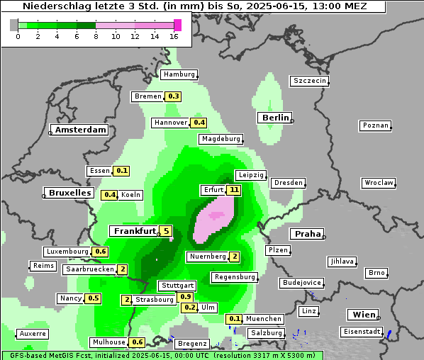 Niederschlag, 15. 6. 2025