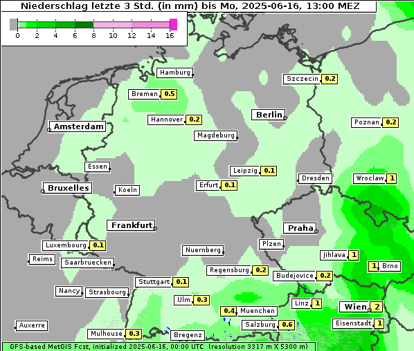 Niederschlag, 16. 6. 2025